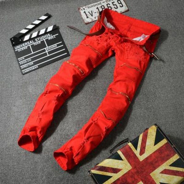 

джинсы скинни men 2018 плиссированные джинсовые брюки summer jeans homme, Black