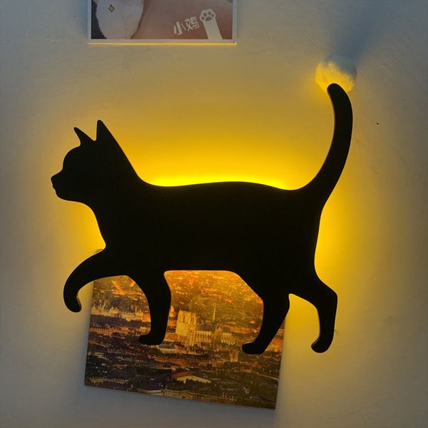 

brelong 1 pc 3d cat mode projection lamp led light wall paste silhouette sensor night light