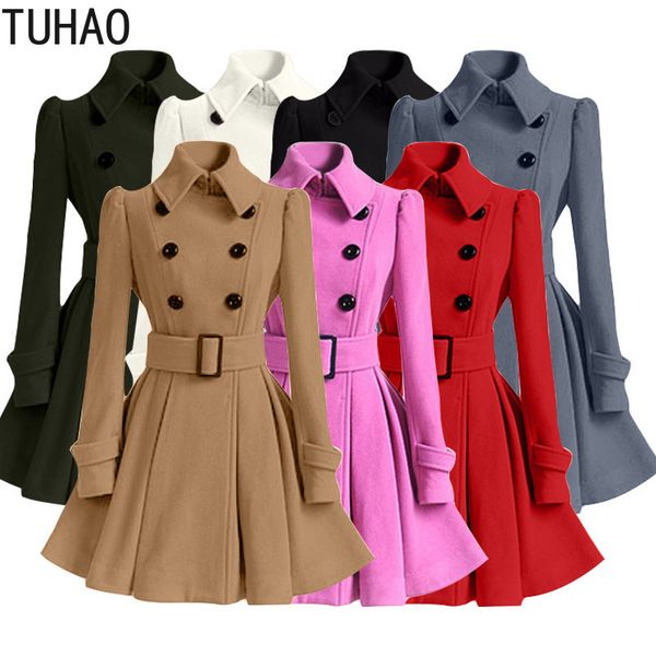 

tuhao 2019 autumn winter women elegant office lady coats double-breasted solid thick warm long sashes female outwear coat lw149, Black