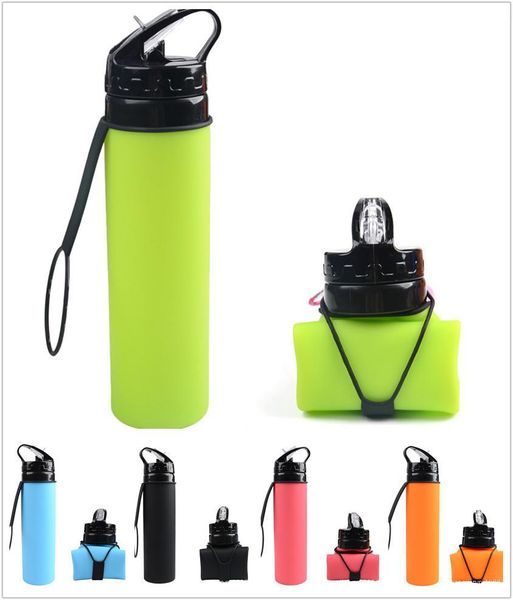 

new 20oz silicone collapsible water bottle 600ml outdoor sports camping travel water bottles with lid foldable silicone drinking bottle