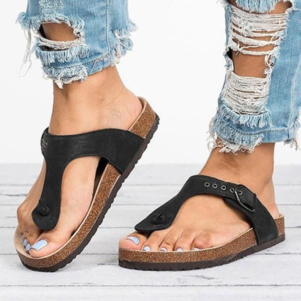 

muqgew women slippers sandals plus size ladies summer beach shoes comfortable flat heel flip flops sandals slipper beach shoes, Black