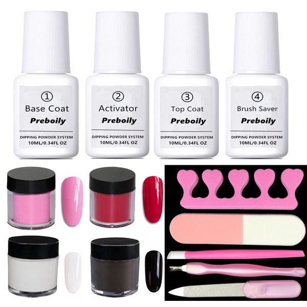 

dipping system nail art kit 20 color dip with dip base activator liquid gel natural dry without lamp cured, Silver;gold