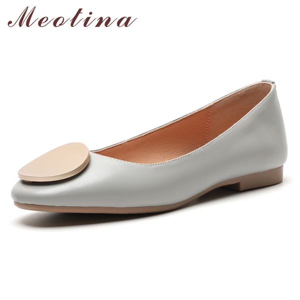 

meotina real leather ballet flats women shoes natural genuine leather boat shoes casual slip on flat spring gary size 4, Black