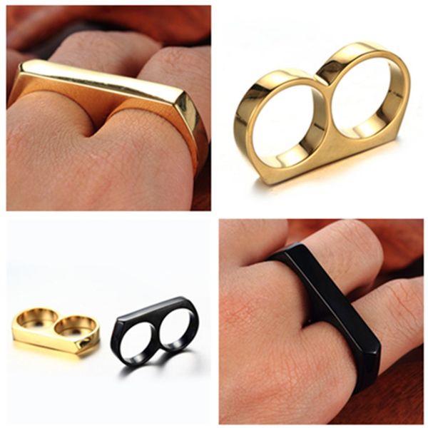 

золото черный двухцветный нержавеющая сталь двойное кольцо двойной палец 2 поколения единственного доктора простого титана стальное кольцо у