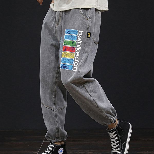 

men's jeans plus size men fashion loose print casual cotton trend man, Blue
