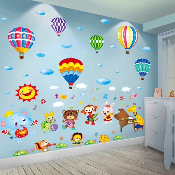 

shijuehezi] colorful air balloon wall stickers diy cartoon animals wall decals for kids rooms living room shop decoration