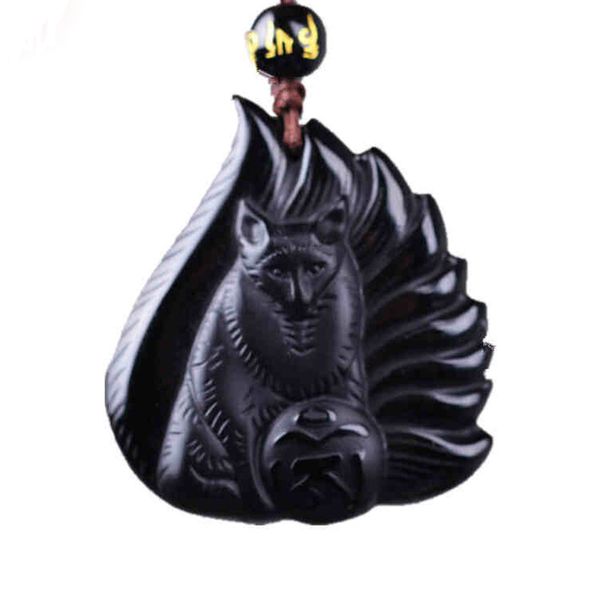 

натурального черный обсидиан кулон drop shipping лаки amulet девять хвосты кристалл ожерелье женщина мужчины подарки, Silver
