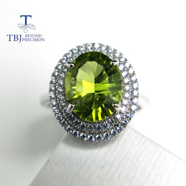 

tbj,100% natural peridot ov8*10 concave cut ,3ct peridot gemstone ring in 925 sterling silver colorstone jewelry with gift box, Golden;silver