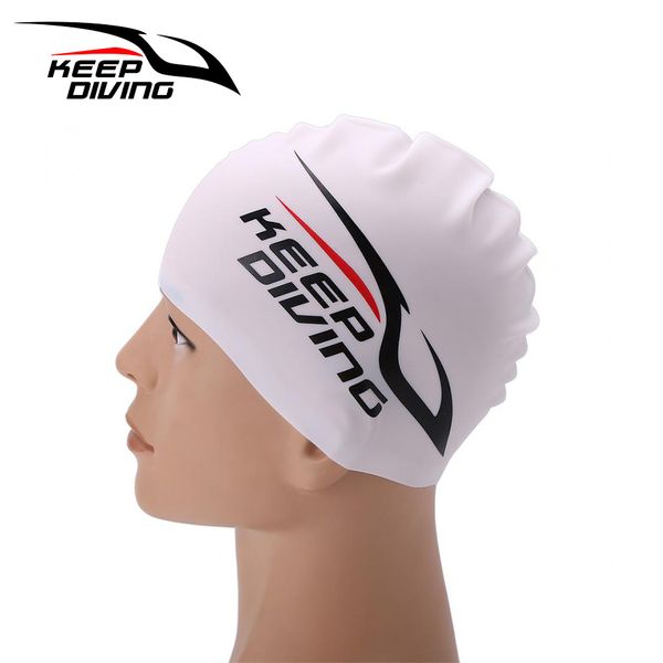 

keep diving silicone swimming cap for women men children kids long hair hat protect ears cover waterproof pool sports kit