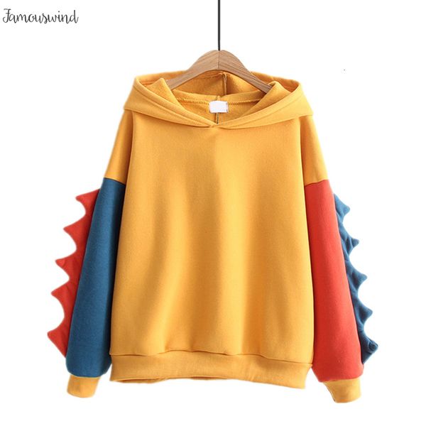 

мода женских толстовок толстовка осень зима сладкие cute рукава динозавр velvet кашемир с капюшоном толстовка женского  new, Black