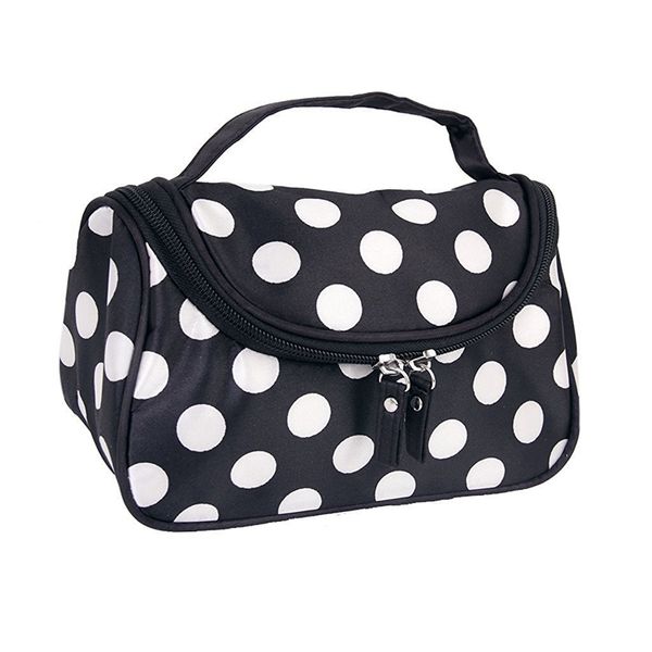 

black zipper cosmetic bag toiletry bag make-up hand case with dot patterns