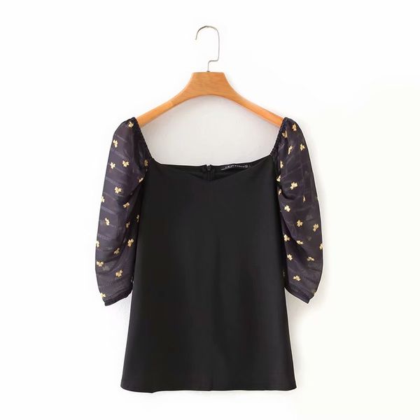 

2020 женщины цветочный принт слоеного рукава пэчворк повседневный халат блузка дамы шикарный черный шифон рубашки лето femininas топы ls6527, White