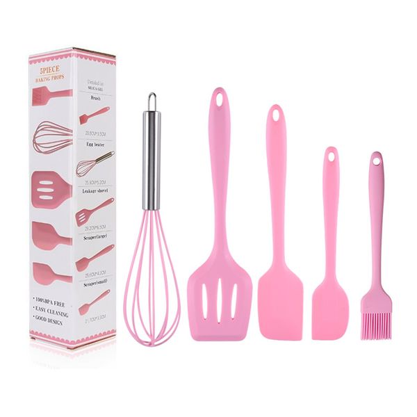 

5 pieces /set cooking utensils heat-resistant silicone kitchen baking cookware gadgets scraper whisk turners brush jk2007xb