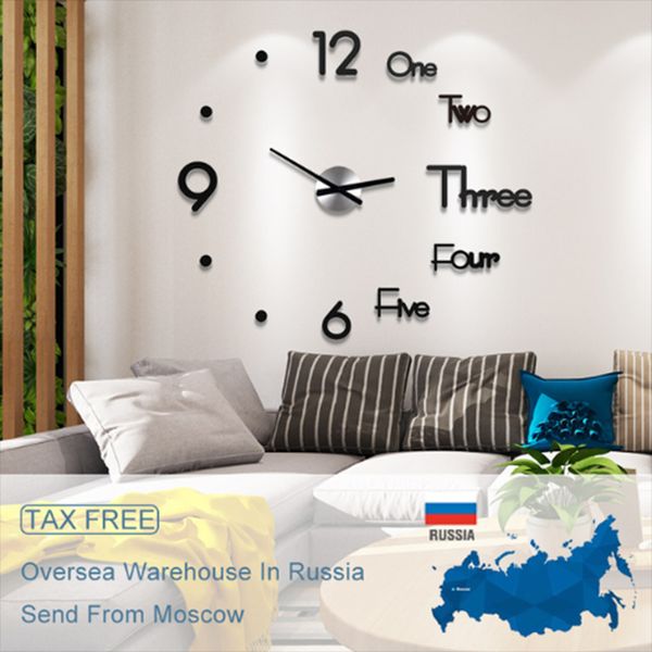 

large wall clock modern design 3d wall sticker clock silent home decor living room acrylic quartz horloge home decoration gift