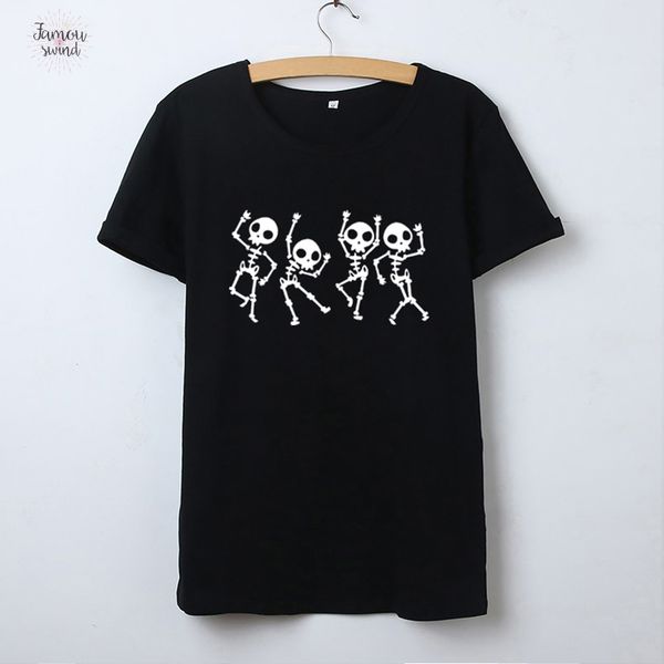 

hetuaf tshirt halloween t shirt women skull punk rock graphic tee shirt femme cool woman 100% cotton skeleton kawaii camisetas, White