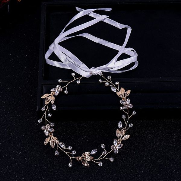 

gold silver bridal headband simple fashion headpiece leaf rhinestone women girls wedding hair accessories, Golden;white