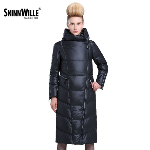 

skinnwille 2017 winter collection long down jacket more women straight down jacket, Black