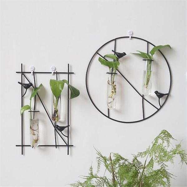 

wall glass planter vase with retro bird metal holder for hydroponics plants home garden wall hanging wedding decor