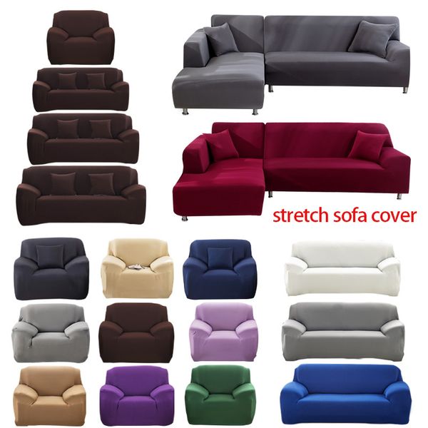 1 2 3 4 Seater Sofa Cover Polyester Solid Color Non-slip Couch Covers Stretch Furniture Protector Living Room Settee Slipcover