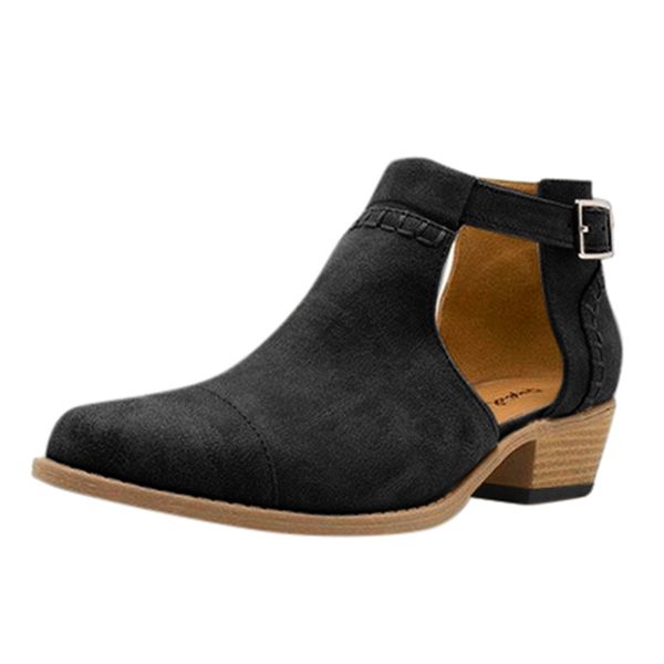 

boots women women's comfortable pointed toe buckle strap low-heeled casual shoes ankle boots zapatos de mujer, Black