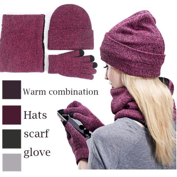 

autumn winter heat suit hat + scarf + gloves knitted jumpsuit suit knitted hat beanie autumn knit wool cap, Blue;gray