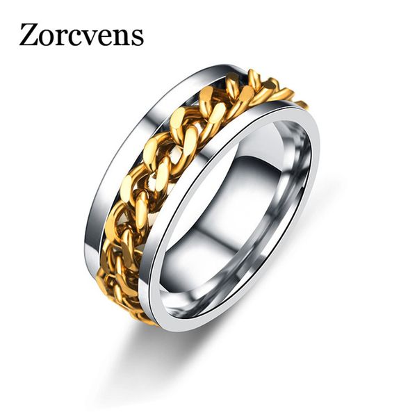 

modyle fashion men's ring the punk rock accessories stainless steel black chain spinner rings for men 3 color, Golden;silver
