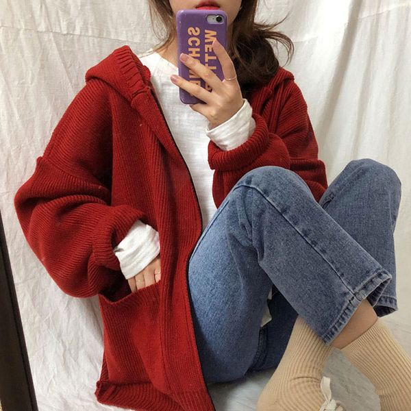 

lady женская девочка девичьих мода hoodie трикотажное пальто молния пальто с капюшоном 5 цветов solid color простой стиль горячие продажи b1, Black;brown