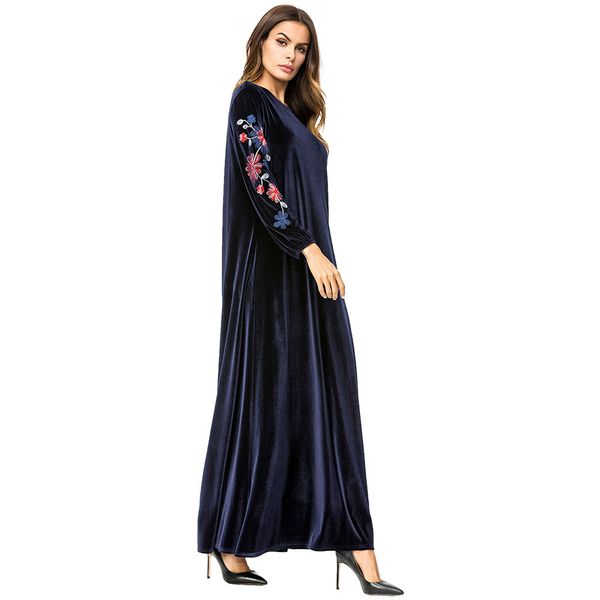 

187250 embroidery korean velvet dress middle eastern muslim simple embroidered robes muslimske kvinder dress moslimvrouwen jurk pakaian wani, Red