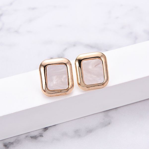 

nj simple fashion square geometric stud earrings for woman classic white brown color female earrings party jewelry, Golden;silver
