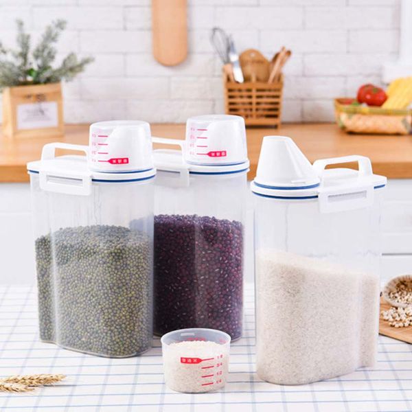 

kitchen grain storage box container sealed pour spout rice bean cereal dispenser kitchen food storage box with measuring cup