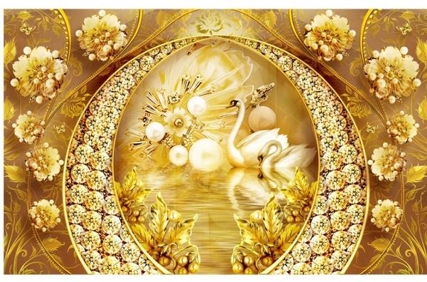 

custom wallpaper gold wallpapers swan lake jewelry wallpapers flower high-end background wall