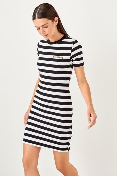 

trendyol multicolour stripe knitted dress twoss19ad0095, Black;gray
