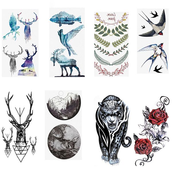 

sale colorful cartoon new tattoo sticker animal sticker disposable black bird fish flower deer body art fake water transfer