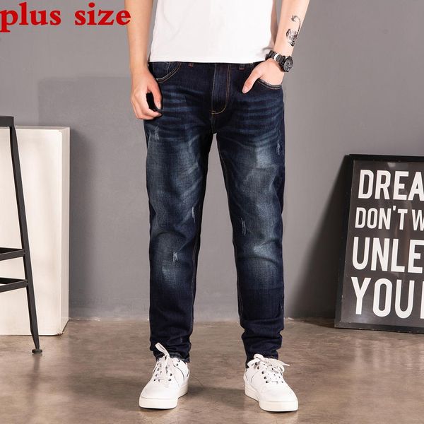 

2019 new plus size 46 44 42 40 jeans men loose trousers spring autumn jeans pants elasticity straight stretch, Blue