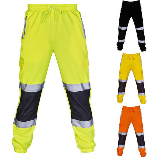 

men's printed pants high reflective overalls high visibility safe work pants sweatpants joggers trousers, Black