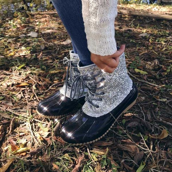 

2020 new women's bling fashion sequin ankle boots pvc warm comfortable flat boots, Black