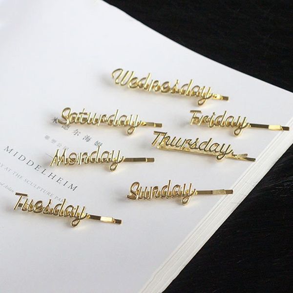 

gold english letter hairpin from monday to sunday clip girls fashion bangs clips word clip 20pcs/lot wholesale, Golden;silver