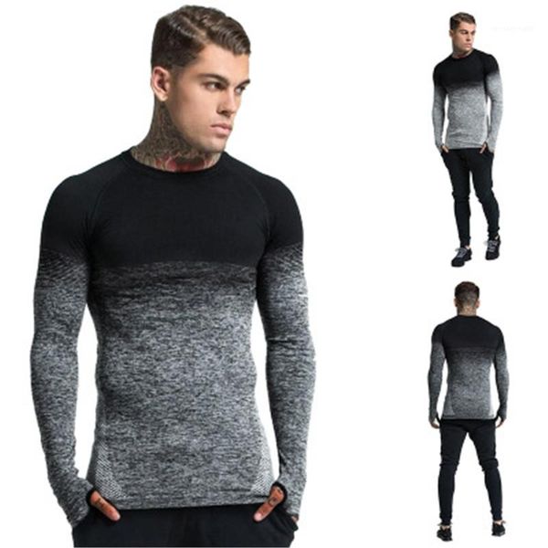 

tee male gradient long sleeves man tshirt clothing autumn slim thin designer round neck fashion style casual, White;black