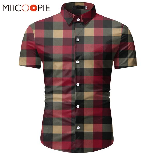

red plaid shirt men 2020 summer brand classic short sleeve dress shirt casual button down office workwear chemise homme -3xl, White;black
