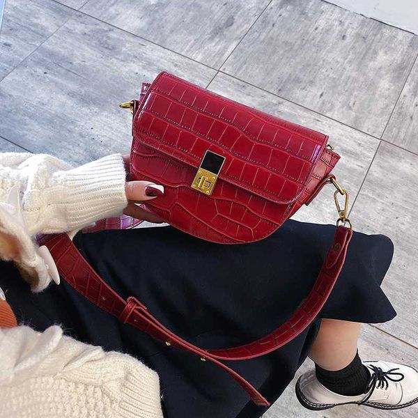 

2020 new fashion shoulder messenger bag stone pattern pu leather saddle bags for women lady small handbags