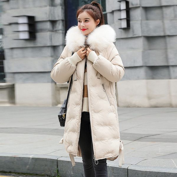 

winter coat for women casual new fashion outerwear long cotton-padded jackets pocket faux fur hooded coats y110, Black