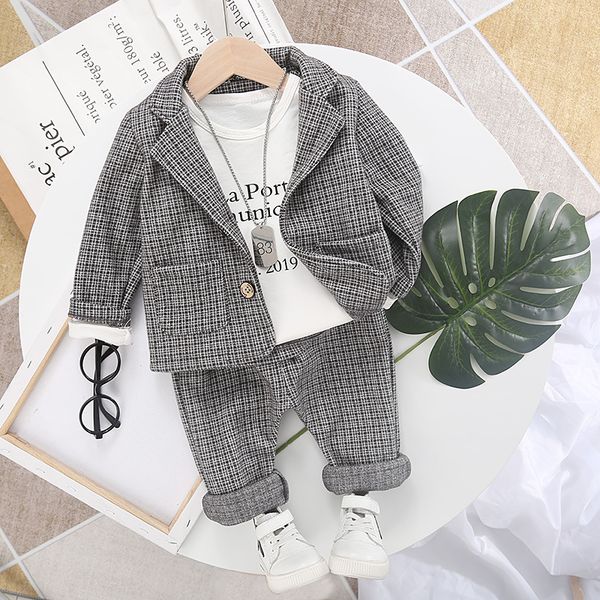 

2020 children's suit boy's handsome plaid two-piece british style long sleeve for children suit, White