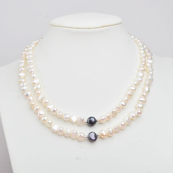 

ashiqi real white natural freshwater pearl necklace authentic semiround pearl jewelry for women gift, Silver