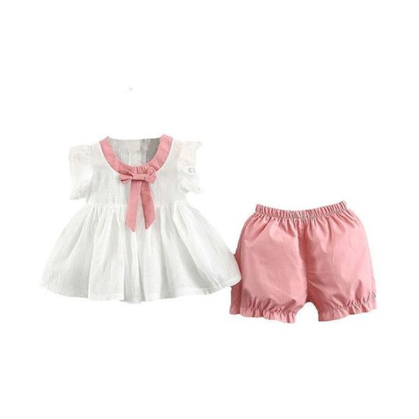 

clothing sets dfxd 2021 baby summer clothes set little girls bow sleeve t-shirt +shorts pants 2pc girl outfits infant 6m-3t, White