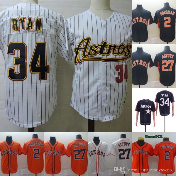 

#34 Nolan Ryan Astros Jersey 27 Jose Altuve 2 Alex Bregman 4 George Springer Houston 100% Stitched Mens Womens Lady Baseball Jerseys Cheap