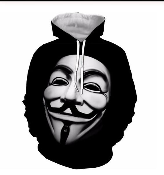 Мужские дизайнерские толстовки для женщин Мужчины Пары Толстовка Любители 3D Vendetta Маска Хакер Толстовки Пальто с капюшоном Пуловеры Tees Одежда