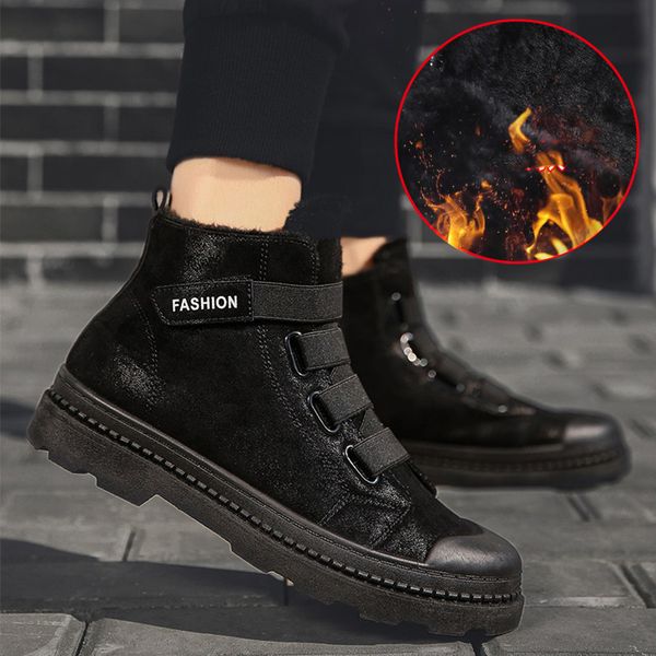 

dropshipping 2019 fashion winter with fur snow boots men sneakers male shoes casual quality autumn rubber ankle warm boots, Black