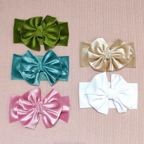 

2019 new velvet 5" hair bow elastic headband classical european pgraphy diy hair accessories headwrap 24pc/lot, Slivery;white