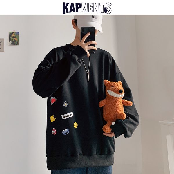 

kapments men harajuku korean hoodies 2020 streetwear loose sweatshirt couple 3 colors casual oversized solid desginer clothes, Black
