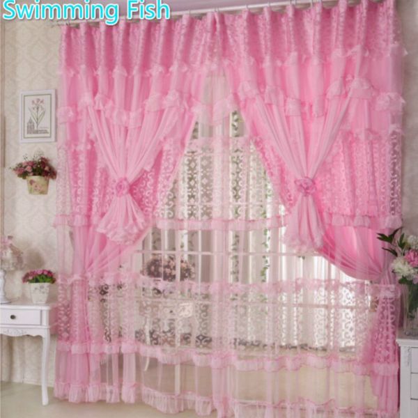 2019 Handmade Lace Curtains For Girls Room Pink Purple Lace Sheer Curtains Children Bedroom 3 Layers Window Drape With Voile Blind From Adeir 97 29